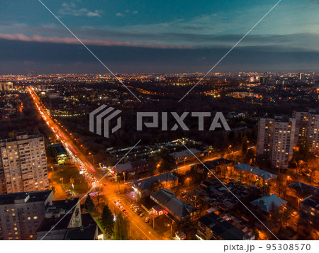 Aerial view at sunset, Kharkiv city center streets 95308570