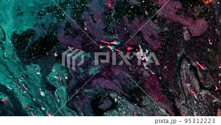 Colorful abstract background. Marble texture. Paint blend. Cyberpunk green purple red glitter grain particles ornate wallpaper with free space. Colorful abstract background. Marble texture. Paint blend. Cyberpunk green purple red glitter grain particles ornate wallpaper with free space. 95312223