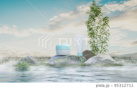 white product mock up on rocks in small river white product mock up on rocks in small river 95312711
