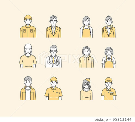 様々な職業で働く人々のイラストセット 様々な職業で働く人々のイラストセット 95313144