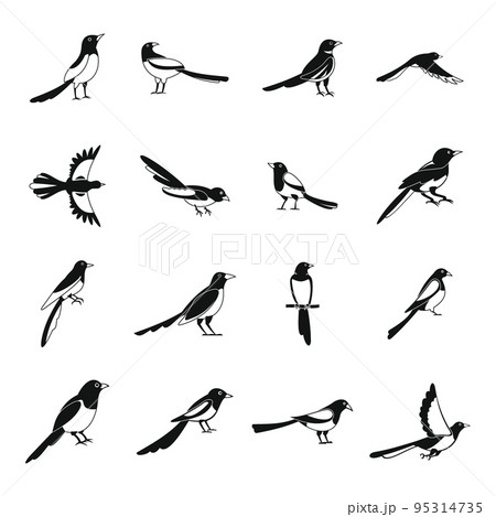 Magpie crow bird icons set. Simple illustration of 16 magpie crow bird vector icons for web 95314735
