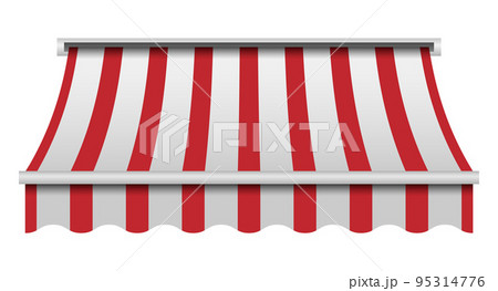 Red and white awning mockup. Realistic illustration of red and white awning vector mockup for web design isolated on white background 95314776