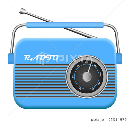 Blue old radio mockup. Realistic illustration of blue old radio vector mockup for web design isolated on white background 95314976