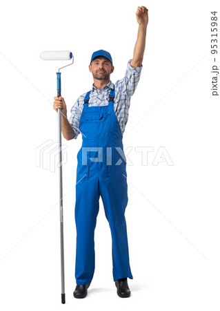 House painter with arms raised 95315984