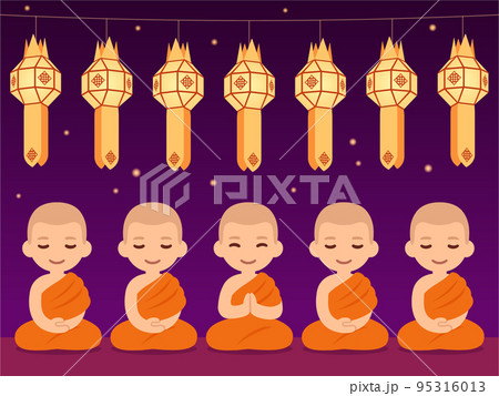 Thai Buddhist monks and paper lanterns Thai Buddhist monks and paper lanterns 95316013
