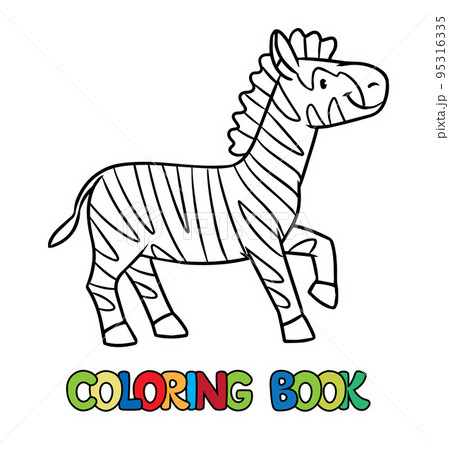 Funny zebra standing on lawn. Kids coloring book Funny zebra standing on lawn. Kids coloring book 95316335