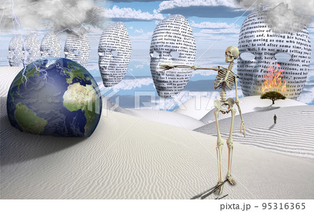 Masks in surreal desert 95316365