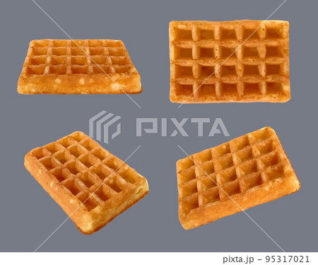 Viennese waffles. Delicious baking food square forms crispy scattered waffles decent vector realistic templates of dessert products Viennese waffles. Delicious baking food square forms crispy scattered waffles decent vector realistic templates of dessert products 95317021