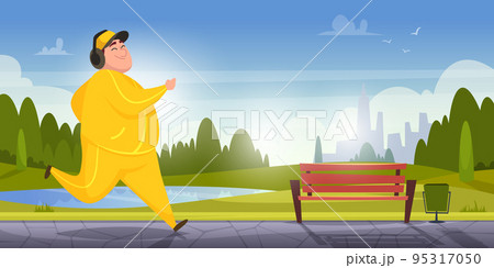 Fat sport people. Fitness daily activity of fat persons exact vector cartoon background 95317050
