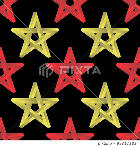 Pentagram sign five pointed star seamless pattern. Magical symbol of faith. Simple yellow red star icon illustration 95317383