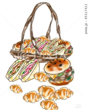 夢いっぱいのパンが入ったバスケット 95317421