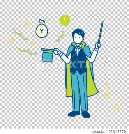 シルクハットからお金を出すマジシャンのイラスト素材 シルクハットからお金を出すマジシャンのイラスト素材 95317770
