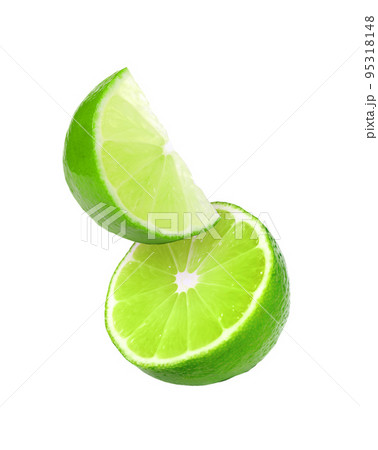 Juicy cut limes on white background. Citrus fruit Juicy cut limes on white background. Citrus fruit 95318148