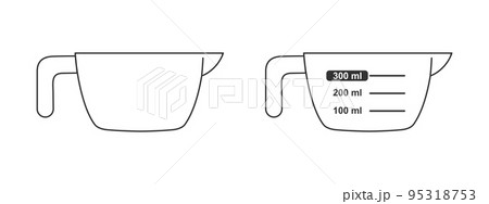 300 ml volume cups blank and with measuring scale. Liquid containers for cooking with fluid capacity chart. Vector outline illustration 300 ml volume cups blank and with measuring scale. Liquid containers for cooking with fluid capacity chart. Vector outline illustration 95318753