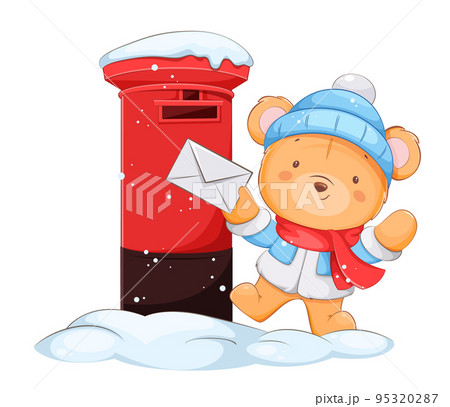 Cute cartoon character bear sending a letter 95320287