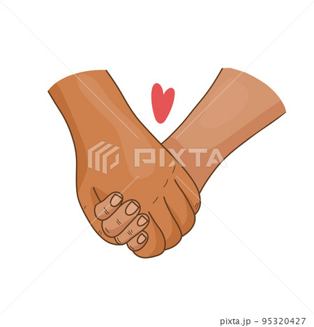Colored hand holding hands. Vector illustration hand drawn couple holding hands.  95320427