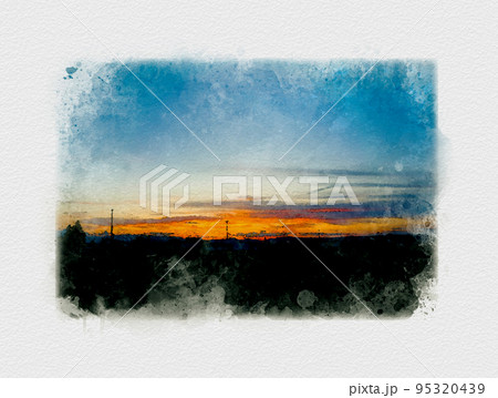 田舎の夕焼け、郊外の日没、日本の夕暮れ時 95320439