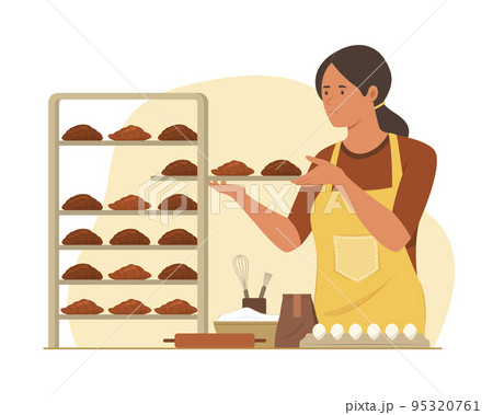 Baker Woman Baking Croissants Baker Woman Baking Croissants 95320761