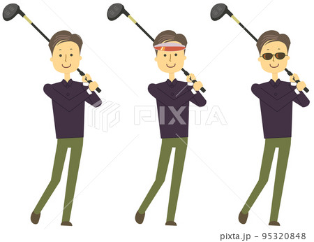 ゴルフクラブをスイングする男性ゴルファー ゴルフクラブをスイングする男性ゴルファー 95320848