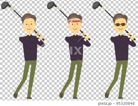 ゴルフクラブをスイングする男性ゴルファー ゴルフクラブをスイングする男性ゴルファー 95320848