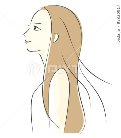 空を見上げる横顔の女性イラスト   95320917