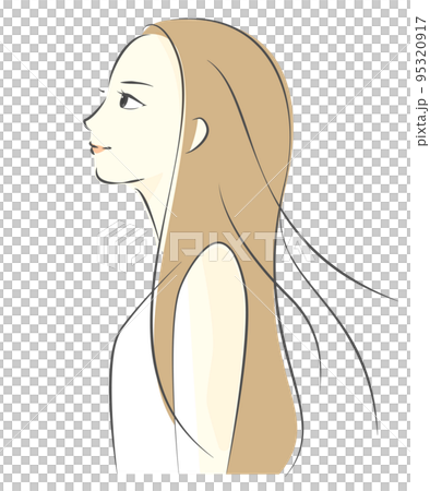 空を見上げる横顔の女性イラスト   95320917