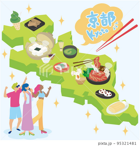 京都の美味しい名物グルメのアイソメイラスト 95321481