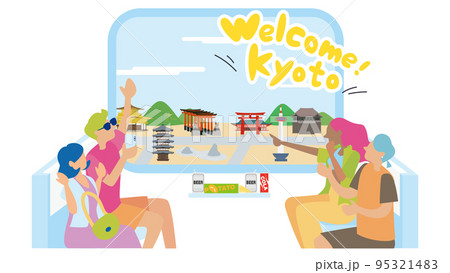 新幹線で日本(京都)を観光する外国人の観光客 新幹線で日本(京都)を観光する外国人の観光客 95321483