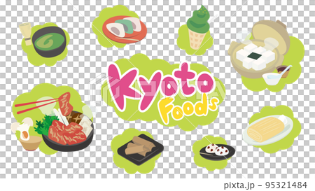 京都美味特色美食的等距插圖 95321484