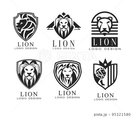 Lion Logo or Logotype Design as Graphic Mark and Emblem Vector Set 95321580
