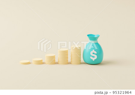 Money bag with icon dollar currency and gold coin stack on background 95321964