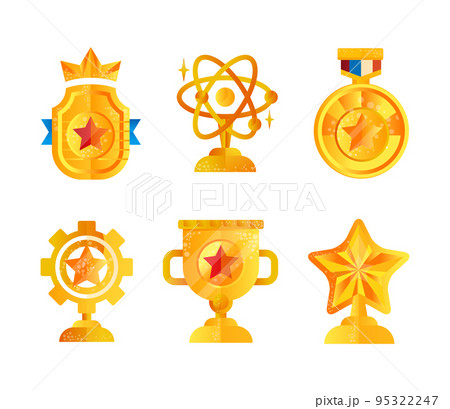 Golden Cups and Awards as Achievement Trophy for Winners Vector Set 95322247