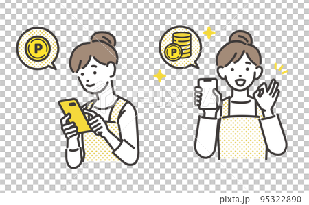 ポイ活でポイントをたくさんゲットする主婦のベクターイラスト素材/ポイ活/嬉しい ポイ活でポイントをたくさんゲットする主婦のベクターイラスト素材/ポイ活/嬉しい 95322890