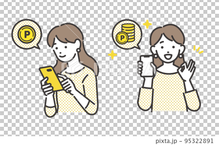ポイ活でポイントをたくさんゲットする女性のベクターイラスト素材／ポイ活／嬉しい 95322891