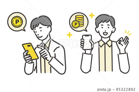 ポイ活でポイントをたくさんゲットする男性のベクターイラスト素材/ポイ活/嬉しい ポイ活でポイントをたくさんゲットする男性のベクターイラスト素材/ポイ活/嬉しい 95322892