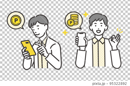 ポイ活でポイントをたくさんゲットする男性のベクターイラスト素材/ポイ活/嬉しい ポイ活でポイントをたくさんゲットする男性のベクターイラスト素材/ポイ活/嬉しい 95322892