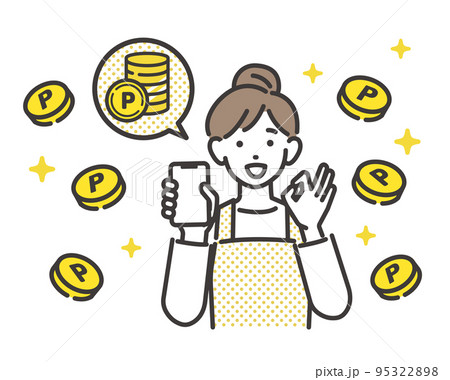 ポイ活でポイントをたくさんゲットする主婦のベクターイラスト素材/ポイ活/嬉しい ポイ活でポイントをたくさんゲットする主婦のベクターイラスト素材/ポイ活/嬉しい 95322898