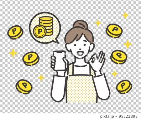 ポイ活でポイントをたくさんゲットする主婦のベクターイラスト素材/ポイ活/嬉しい ポイ活でポイントをたくさんゲットする主婦のベクターイラスト素材/ポイ活/嬉しい 95322898