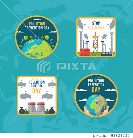 National Pollution Prevention Day Label Flat Cartoon Hand Drawn Templates Illustration 95323236