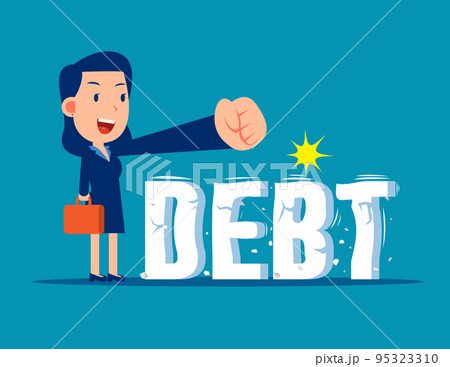 Businesswoman trying to crush and smash the heavy debt burden. Breaking the debt 95323310