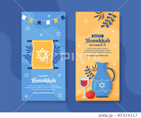 Hanukkah Jewish Holiday Vertical Banner Flat Cartoon Hand Drawn Templates Illustration 95324217