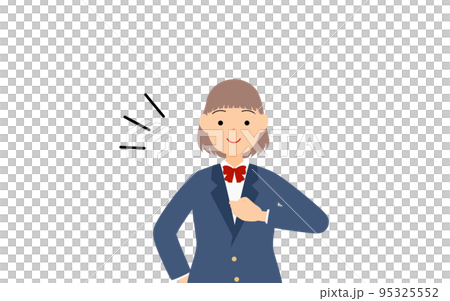 女學生,西裝外套制服,自信地擊打她的胸部 女學生,西裝外套制服,自信地擊打她的胸部 95325552