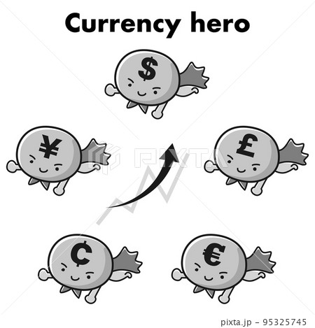 様々な通貨のヒーローキャラクター 95325745
