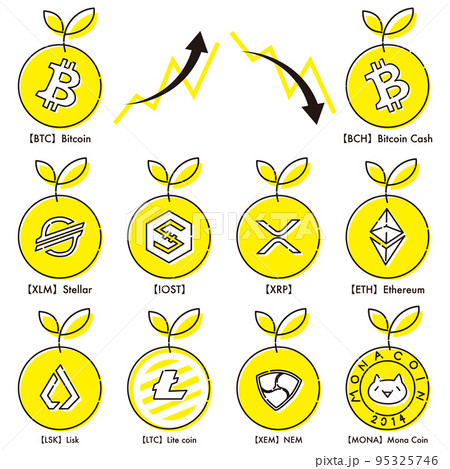 様々な種類の仮想通貨を育てるイメージのアイコンセット 95325746