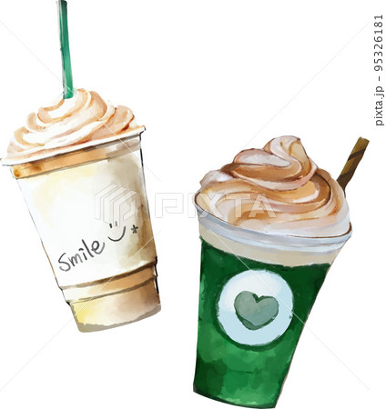 テイクアウトドリンクの水彩風ベクターイラストセット 95326181