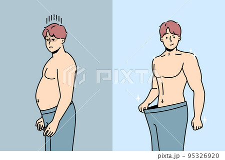 Man lost weight. Sport motivation. Before, after. 95326920