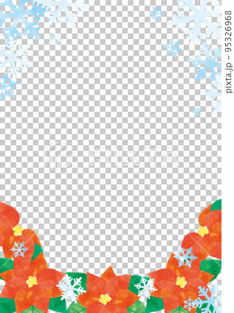 ポインセチアと雪の結晶の縦フレーム 95326968