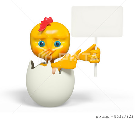 Cartoon chicken in egg with poster isolated, 3d rendering Cartoon chicken in egg with poster isolated, 3d rendering 95327323