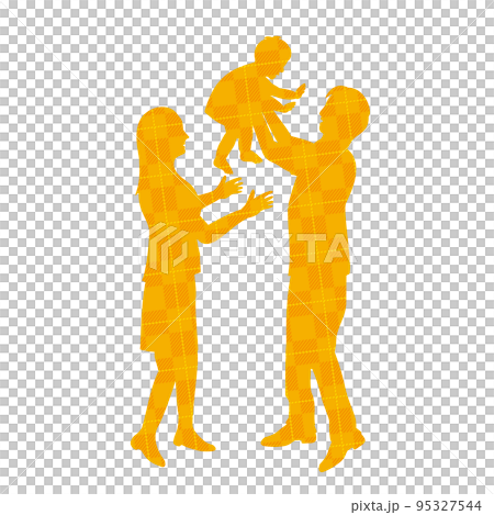 A silhouette of a couple interacting with their child Check pattern 95327544