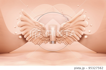 Liquid makeup foundation bottle with cosmetic foundation cream splash. 3d rendering. 95327562